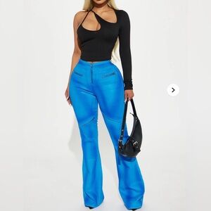 Topic Of Discussion Coated Moto Flare Jeans - Blue